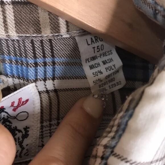 Vintage round up western plaid pearl snap button long sleeve shirt size large - Picture 8 of 14